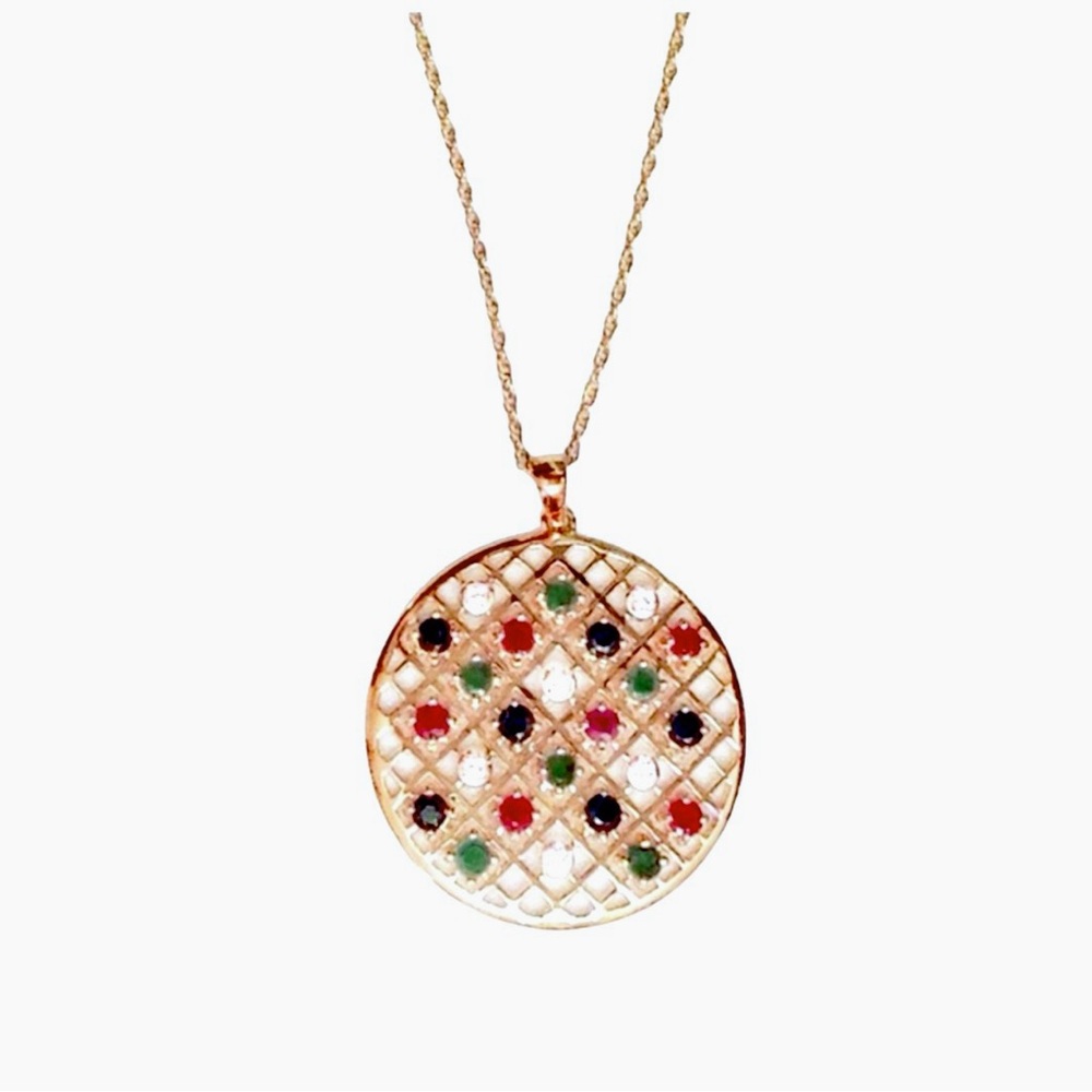 🆕 Gorgeous Genuine Diamond Ruby Emerald Sapphire 14k Round Grid Drop Necklace